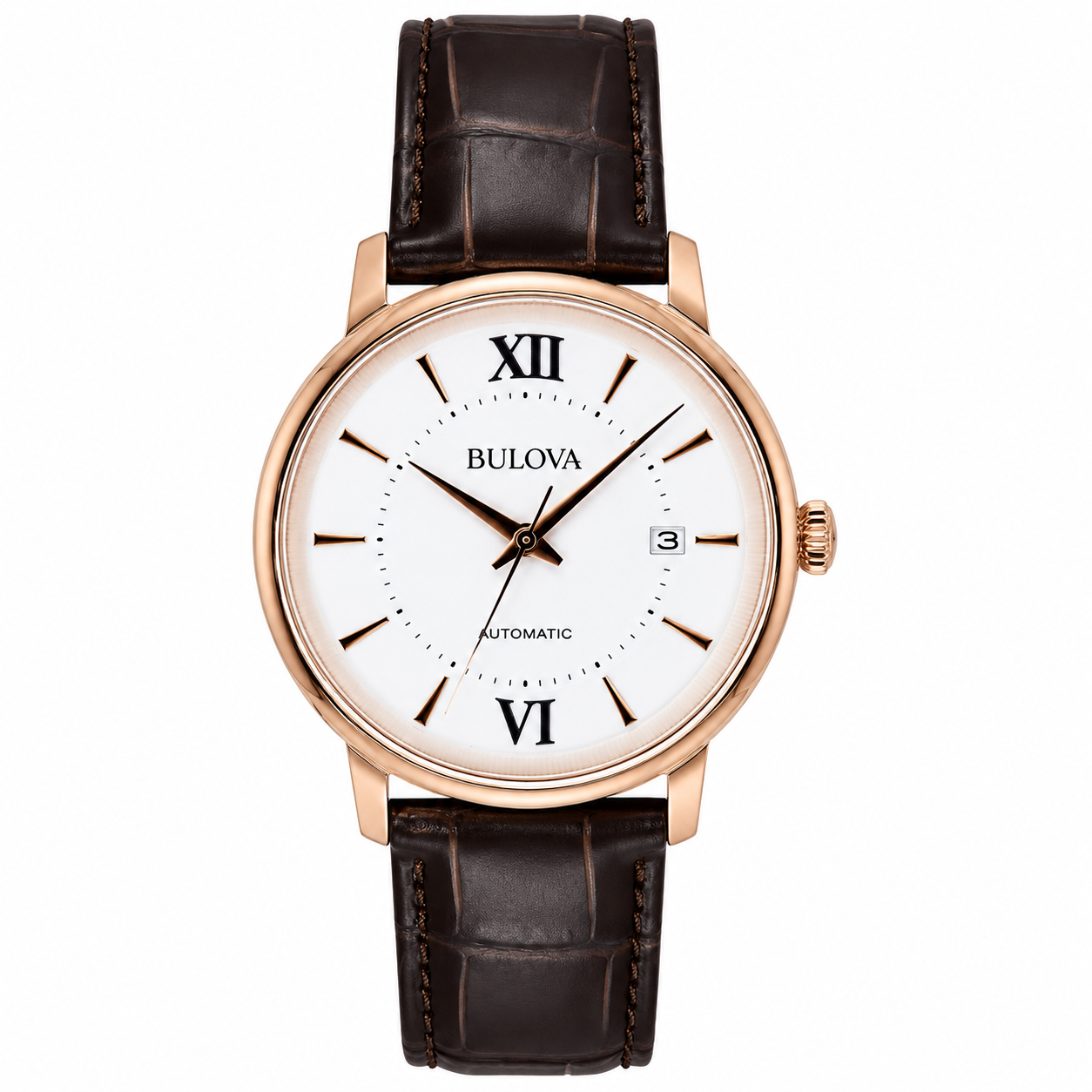Bulova Hudson Leather Strap Silver Dial Automatic 97B225 Men's Watch