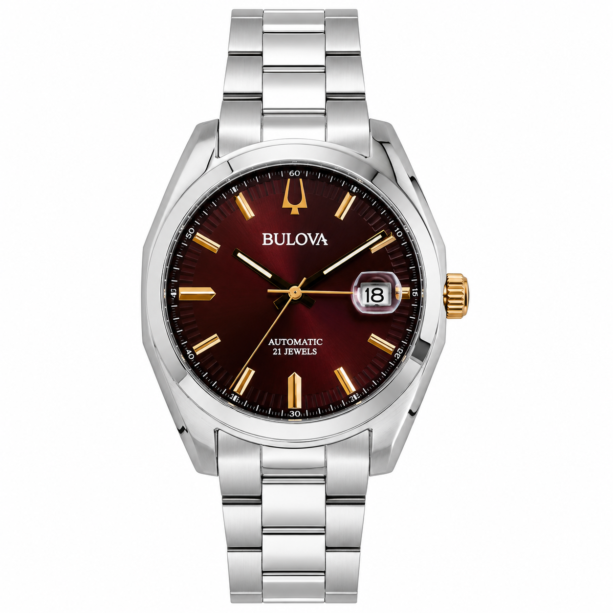 Bulova Surveyor Stainless Steel Burgundy Dial Automatic 98B422 Men's Watch
